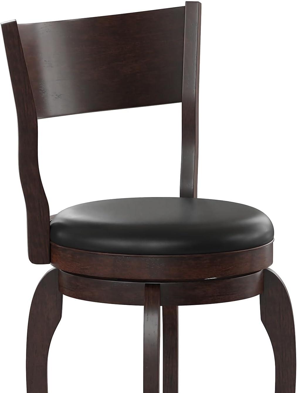 image:imageFlash Furniture Nichola Commercial Classic Open Back Barstool Antique Oak Finish Wood Frame Black LeatherSoft Seat Bar Height 360 Swivel Seat FootrestBlack VinylEspresso Frame