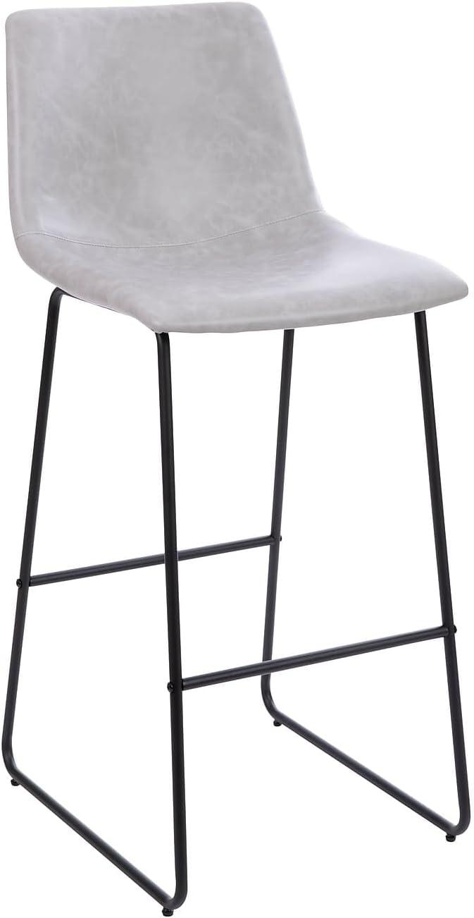 image:imageFlash Furniture Reagan 30 LeatherSoft Barstools with Footrest MidCentury Modern Bucket Style Bar Height Stools Set of 2 Light Gray