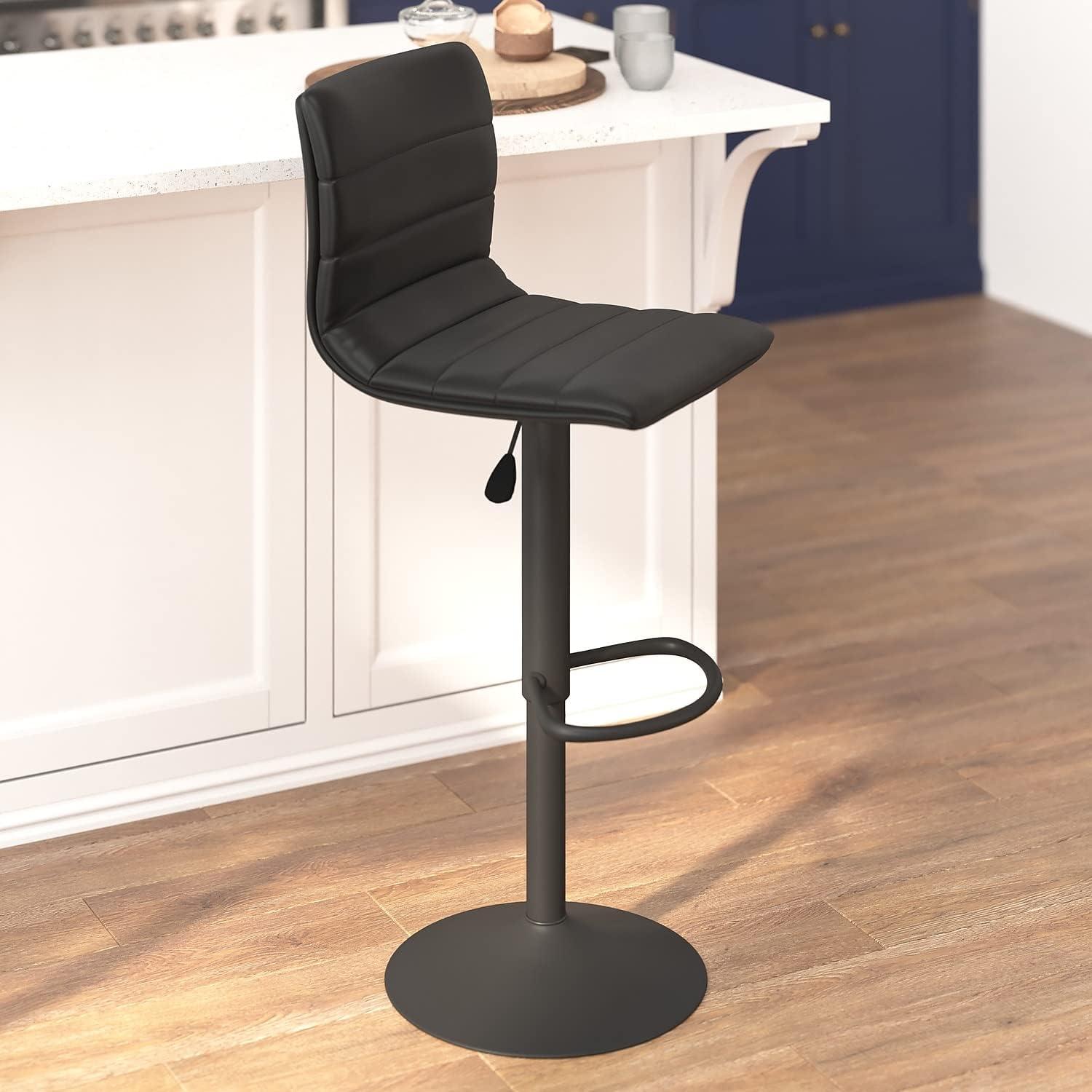 image:imageFlash Furniture Vincent Modern Cognac Vinyl Adjustable Bar Stool with Back Swivel Stool with Black Pedestal Base and FootrestBlackBlack Frame