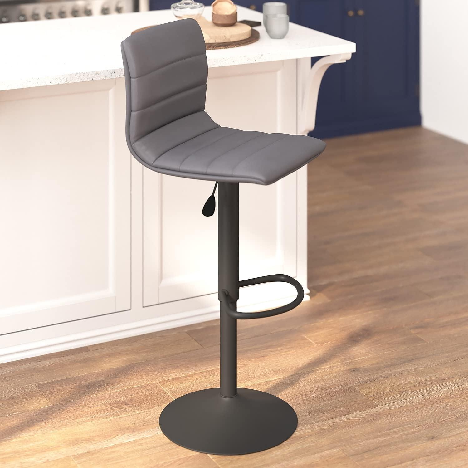 image:imageFlash Furniture Vincent Modern Cognac Vinyl Adjustable Bar Stool with Back Swivel Stool with Black Pedestal Base and FootrestGrayBlack Frame