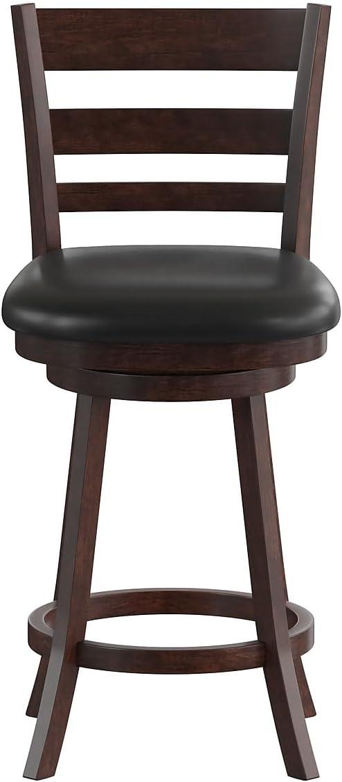 image:imageFlash Furniture Zerrick Commercial Classic Ladderback Barstool Espresso Wood Frame Black LeatherSoft Seat Counter Height 360 Swivel Seat FootrestBlack VinylEspresso Frame