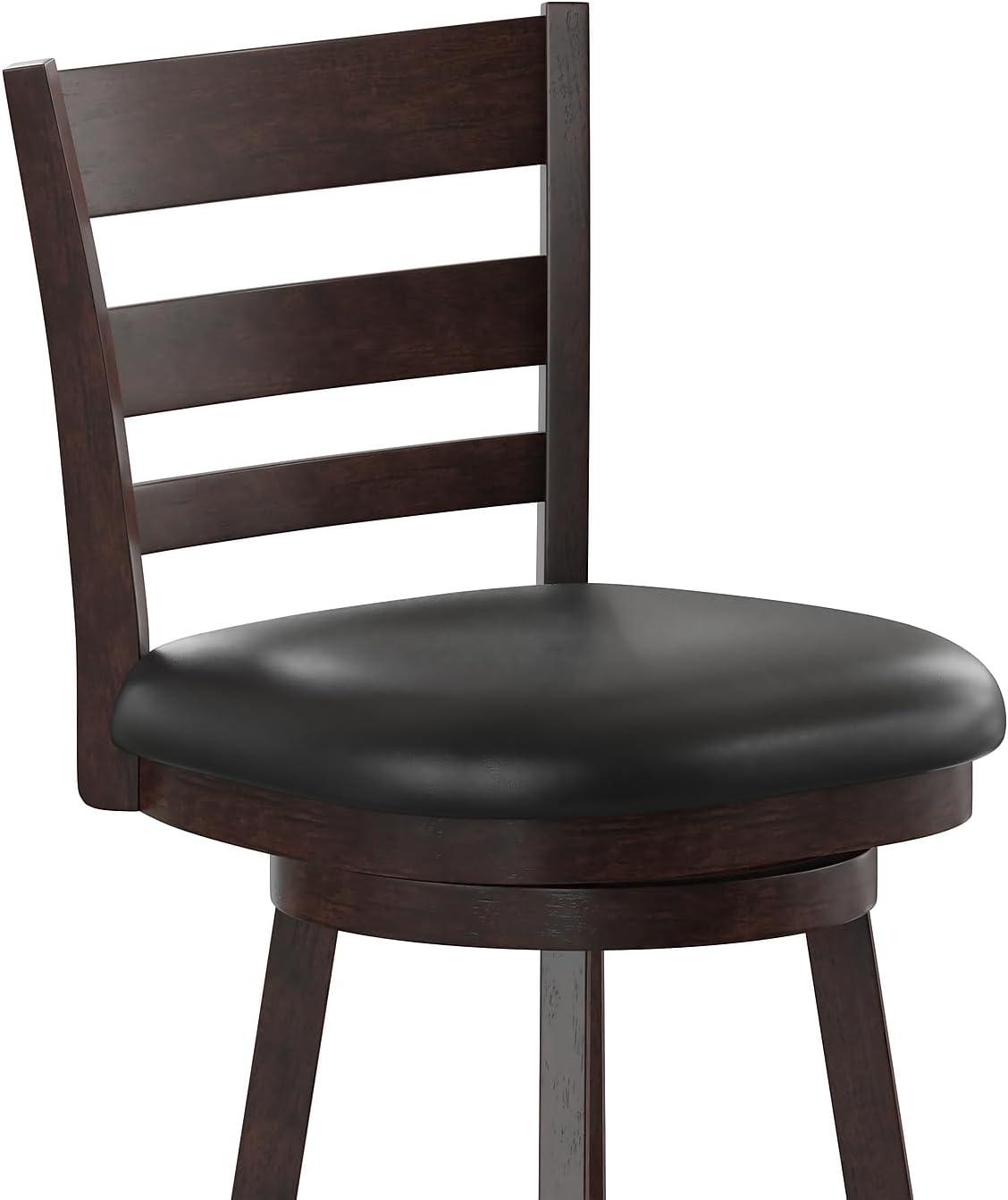 image:imageFlash Furniture Zerrick Commercial Classic Ladderback Barstool Espresso Wood Frame Black LeatherSoft Seat Counter Height 360 Swivel Seat FootrestBlack VinylEspresso Frame