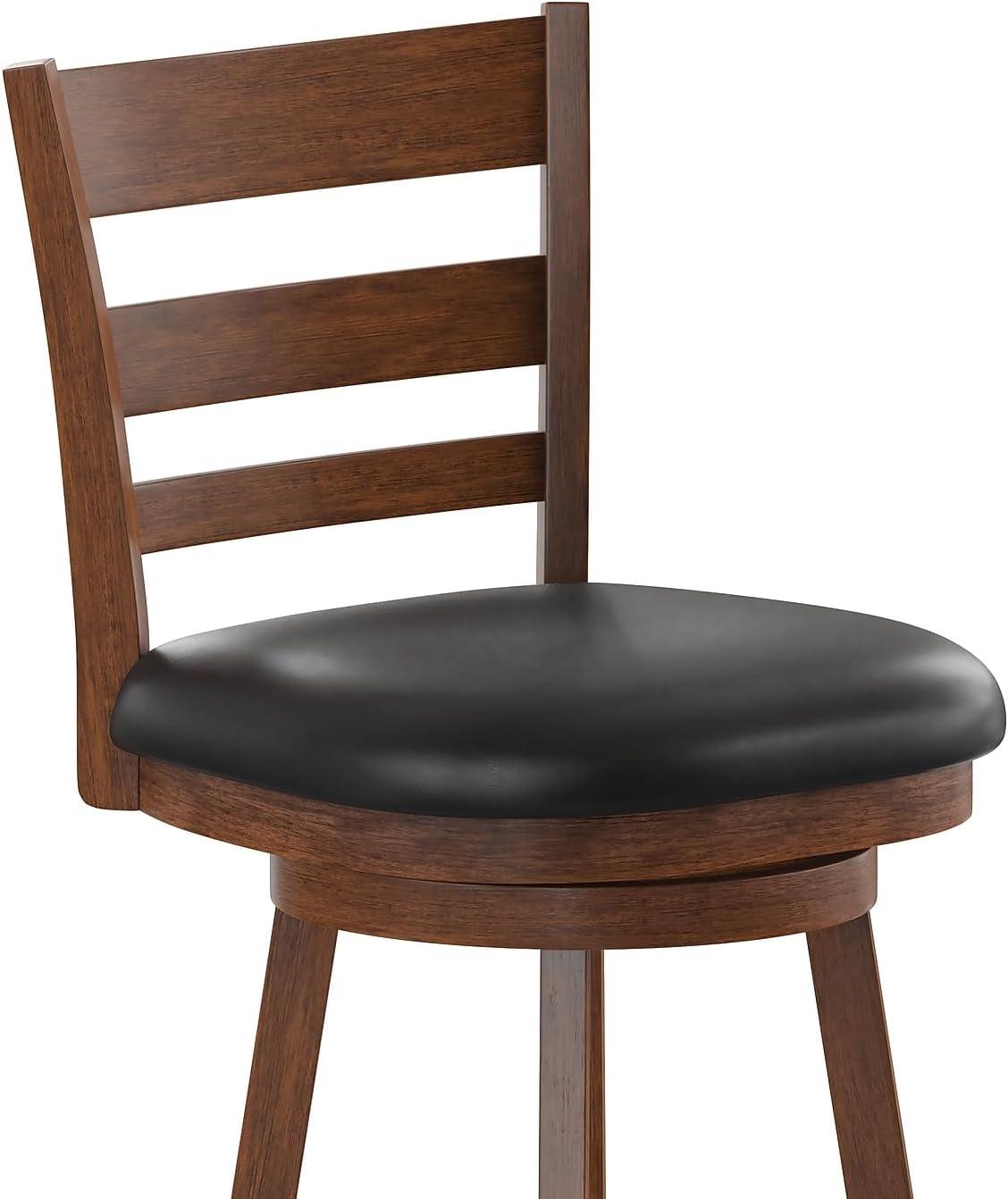 image:imageFlash Furniture Zerrick Commercial Classic Ladderback Barstool Espresso Wood Frame Black LeatherSoft Seat Counter Height 360 Swivel Seat FootrestBlack VinylAntique Oak Frame