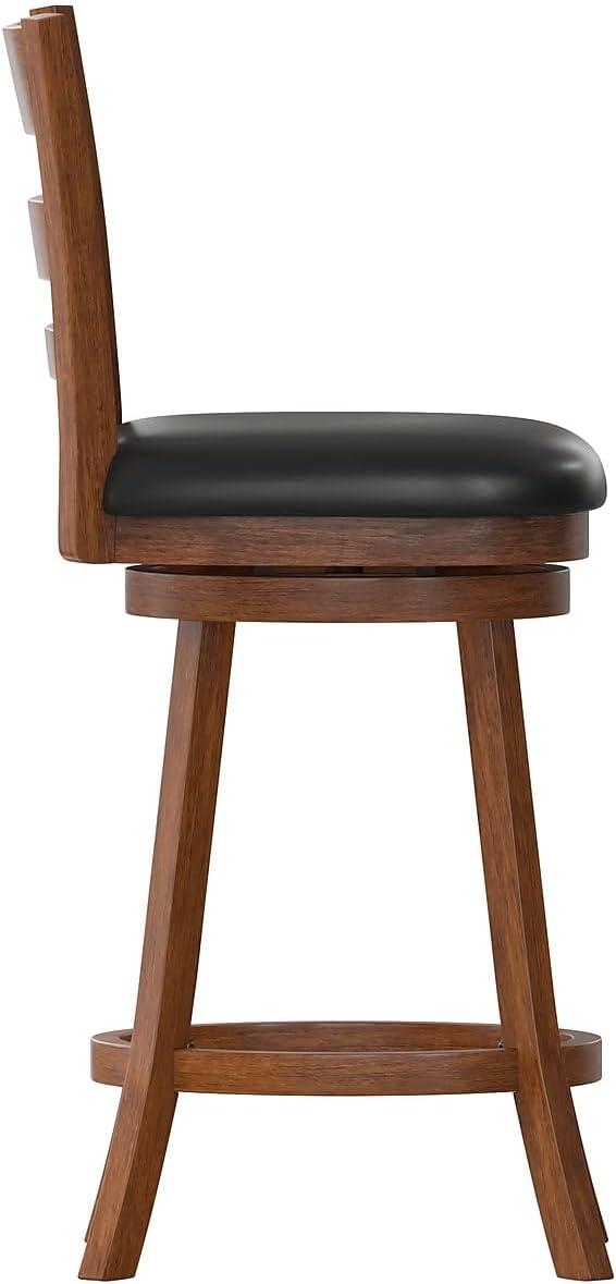 image:imageFlash Furniture Zerrick Commercial Classic Ladderback Barstool Espresso Wood Frame Black LeatherSoft Seat Counter Height 360 Swivel Seat FootrestBlack VinylAntique Oak Frame