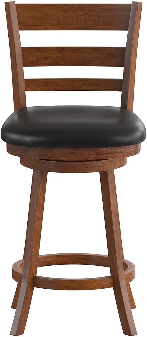 image:imageFlash Furniture Zerrick Commercial Classic Ladderback Barstool Espresso Wood Frame Black LeatherSoft Seat Counter Height 360 Swivel Seat FootrestBlack VinylAntique Oak Frame