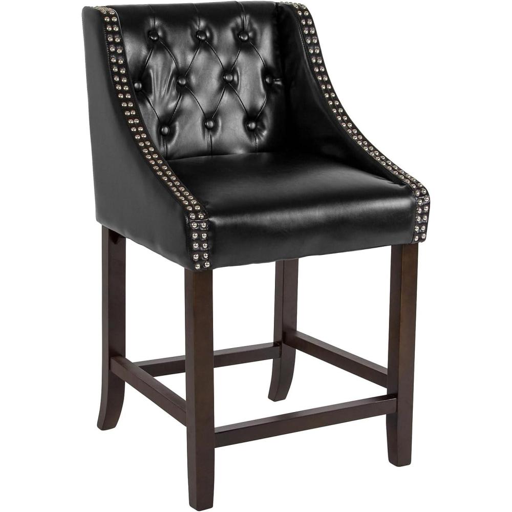 image:imageFlash Furniture Carmel Series 30 High Transitional Tufted Walnut Barstool with Accent Nail Trim in Light Gray LeatherSoftBlack Leathersoft