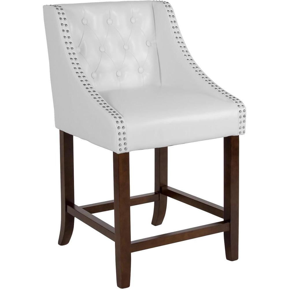 image:imageFlash Furniture Carmel Series 30 High Transitional Tufted Walnut Barstool with Accent Nail Trim in Light Gray LeatherSoftWhite Leathersoft