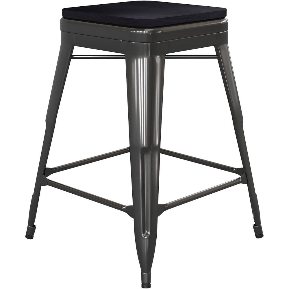 image:imageFlash Furniture Cierra 4 Pack Commercial Indoor Counter Height Stools Silver Galvanized Steel Frame Gray AllWeather Poly Resin Seat 24 High BacklessBlackBlack