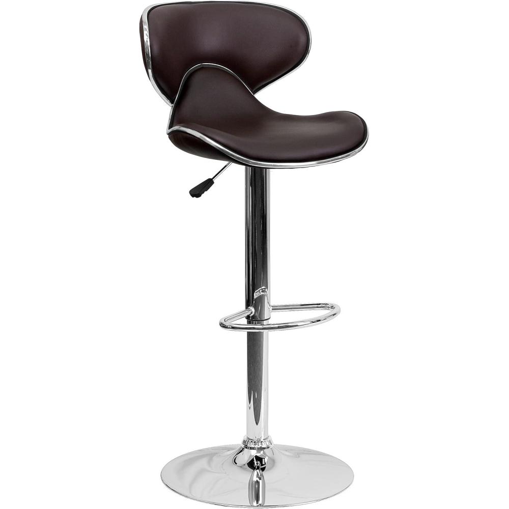 image:imageFlash Furniture Devin Contemporary Cozy MidBack Black Vinyl Adjustable Height Barstool with Chrome BaseBrown