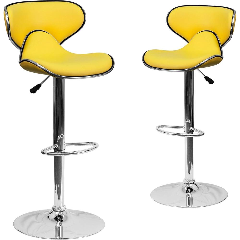 image:imageFlash Furniture Devin Contemporary Cozy MidBack Black Vinyl Adjustable Height Barstool with Chrome BaseYellow
