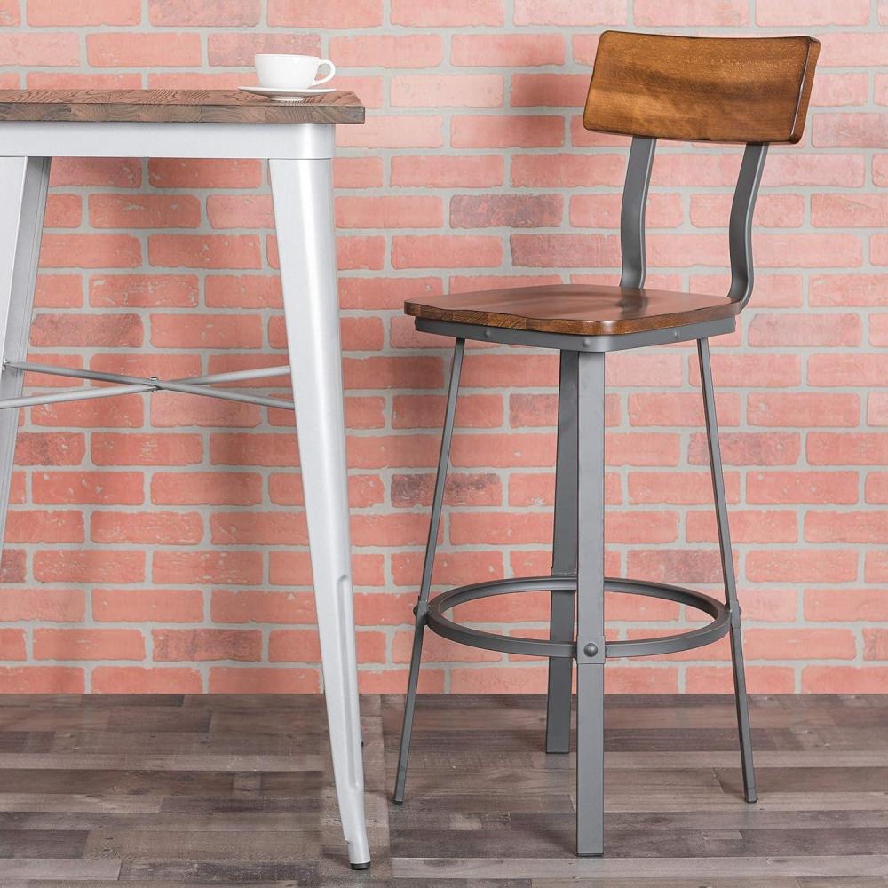 image:imageFlash Furniture Flint Series Commercial Restaurant Barstool Wood SeatBack Powder Coat Frame Antique CopperGrayRustic Walnut
