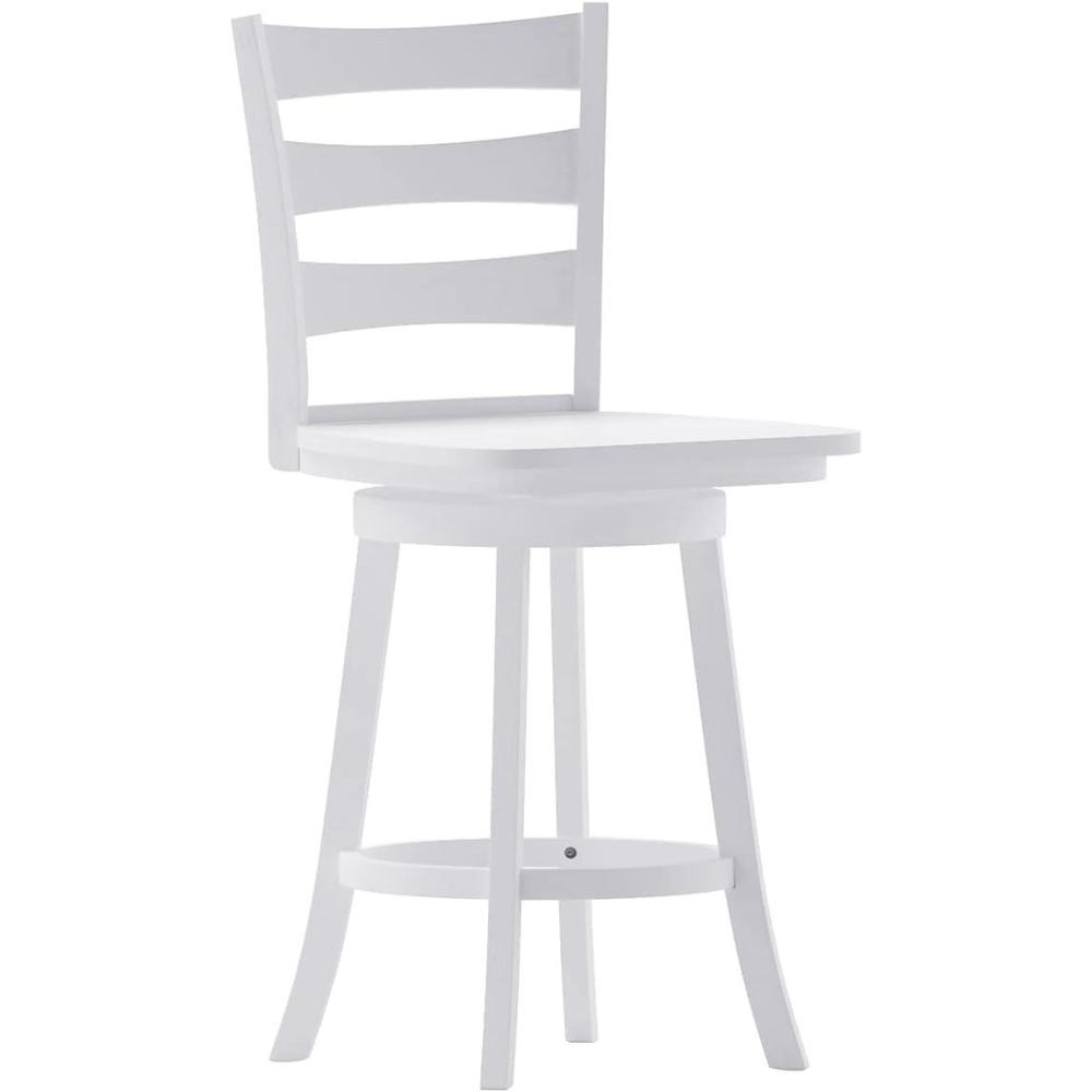 image:imageFlash Furniture Liesel Commercial Grade Classic Ladderback Barstool Gray Wash Walnut Solid Wood Frame Counter Height 360 Swivel Seat Integrated FootrestWhite Wash