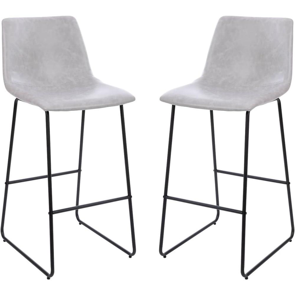 image:imageFlash Furniture Reagan 30 LeatherSoft Barstools with Footrest MidCentury Modern Bucket Style Bar Height Stools Set of 2 Light Gray