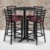 Flash Furniture 30” Round Black Laminate Table Set with X-Base and 4 Ladder Back Metal Barstools – Black Vinyl Seat(Black Top/Burgundy Vinyl Seat)