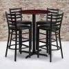 Flash Furniture 30” Round Black Laminate Table Set with X-Base and 4 Ladder Back Metal Barstools – Black Vinyl Seat(Mahogany Top/Black Vinyl Seat)