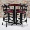 Flash Furniture 30” Round Black Laminate Table Set with X-Base and 4 Ladder Back Metal Barstools – Black Vinyl Seat(Mahogany Top/Burgundy Vinyl Seat)