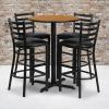 Flash Furniture 30” Round Black Laminate Table Set with X-Base and 4 Ladder Back Metal Barstools – Black Vinyl Seat(Natural Top/Black Vinyl Seat)