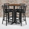Flash Furniture 30” Round Black Laminate Table Set with X-Base and 4 Ladder Back Metal Barstools – Black Vinyl Seat(Walnut Top/Black Vinyl Seat)