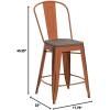 Flash Furniture Carly 24″ High Copper Metal Counter Height Stool with Back and Wood Seat(4)