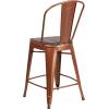 Flash Furniture Carly 24″ High Copper Metal Counter Height Stool with Back and Wood Seat(4)