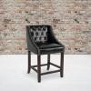 Flash Furniture Carmel Series 30″ High Transitional Tufted Walnut Barstool with Accent Nail Trim in Light Gray LeatherSoft(Black Leathersoft)