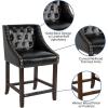 Flash Furniture Carmel Series 30″ High Transitional Tufted Walnut Barstool with Accent Nail Trim in Light Gray LeatherSoft(Black Leathersoft)