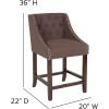 Flash Furniture Carmel Series 30″ High Transitional Tufted Walnut Barstool with Accent Nail Trim in Light Gray LeatherSoft(Brown Fabric)