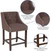 Flash Furniture Carmel Series 30″ High Transitional Tufted Walnut Barstool with Accent Nail Trim in Light Gray LeatherSoft(Brown Fabric)