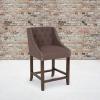 Flash Furniture Carmel Series 30″ High Transitional Tufted Walnut Barstool with Accent Nail Trim in Light Gray LeatherSoft(Brown Fabric)