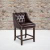 Flash Furniture Carmel Series 30″ High Transitional Tufted Walnut Barstool with Accent Nail Trim in Light Gray LeatherSoft(Brown Leathersoft)