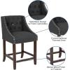 Flash Furniture Carmel Series 30″ High Transitional Tufted Walnut Barstool with Accent Nail Trim in Light Gray LeatherSoft(Charcoal Fabric)
