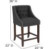 Flash Furniture Carmel Series 30″ High Transitional Tufted Walnut Barstool with Accent Nail Trim in Light Gray LeatherSoft(Charcoal Fabric)