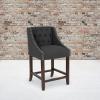 Flash Furniture Carmel Series 30″ High Transitional Tufted Walnut Barstool with Accent Nail Trim in Light Gray LeatherSoft(Charcoal Fabric)