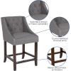 Flash Furniture Carmel Series 30″ High Transitional Tufted Walnut Barstool with Accent Nail Trim in Light Gray LeatherSoft(Dark Gray Fabric)