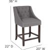 Flash Furniture Carmel Series 30″ High Transitional Tufted Walnut Barstool with Accent Nail Trim in Light Gray LeatherSoft(Dark Gray Fabric)