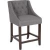 Flash Furniture Carmel Series 30″ High Transitional Tufted Walnut Barstool with Accent Nail Trim in Light Gray LeatherSoft(Dark Gray Fabric)