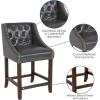 Flash Furniture Carmel Series 30″ High Transitional Tufted Walnut Barstool with Accent Nail Trim in Light Gray LeatherSoft(Dark Gray Leathersoft)