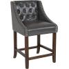 Flash Furniture Carmel Series 30″ High Transitional Tufted Walnut Barstool with Accent Nail Trim in Light Gray LeatherSoft(Dark Gray Leathersoft)
