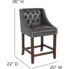Flash Furniture Carmel Series 30″ High Transitional Tufted Walnut Barstool with Accent Nail Trim in Light Gray LeatherSoft(Dark Gray Leathersoft)