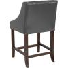 Flash Furniture Carmel Series 30″ High Transitional Tufted Walnut Barstool with Accent Nail Trim in Light Gray LeatherSoft(Dark Gray Leathersoft)