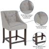Flash Furniture Carmel Series 30″ High Transitional Tufted Walnut Barstool with Accent Nail Trim in Light Gray LeatherSoft(Light Gray Fabric)