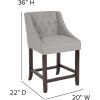 Flash Furniture Carmel Series 30″ High Transitional Tufted Walnut Barstool with Accent Nail Trim in Light Gray LeatherSoft(Light Gray Fabric)