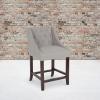 Flash Furniture Carmel Series 30″ High Transitional Tufted Walnut Barstool with Accent Nail Trim in Light Gray LeatherSoft(Light Gray Fabric)