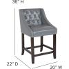Flash Furniture Carmel Series 30″ High Transitional Tufted Walnut Barstool with Accent Nail Trim in Light Gray LeatherSoft(Light Gray Leather)