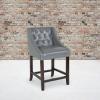 Flash Furniture Carmel Series 30″ High Transitional Tufted Walnut Barstool with Accent Nail Trim in Light Gray LeatherSoft(Light Gray Leather)