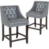 Flash Furniture Carmel Series 30″ High Transitional Tufted Walnut Barstool with Accent Nail Trim in Light Gray LeatherSoft(Light Gray Leather)