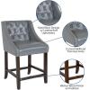 Flash Furniture Carmel Series 30″ High Transitional Tufted Walnut Barstool with Accent Nail Trim in Light Gray LeatherSoft(Light Gray Leathersoft)
