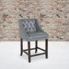 Flash Furniture Carmel Series 30″ High Transitional Tufted Walnut Barstool with Accent Nail Trim in Light Gray LeatherSoft(Light Gray Leathersoft)