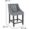 Flash Furniture Carmel Series 30″ High Transitional Tufted Walnut Barstool with Accent Nail Trim in Light Gray LeatherSoft(Light Gray Leathersoft)