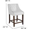 Flash Furniture Carmel Series 30″ High Transitional Tufted Walnut Barstool with Accent Nail Trim in Light Gray LeatherSoft(White Leathersoft)